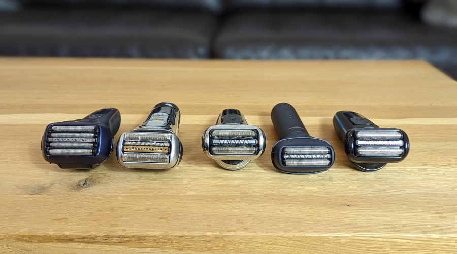 Rasierer Scherkopf-Vergleich: Braun Series 9, Panasonic ES-LV67, Braun Series 7, Braun Series 5, Panasonic MULTISHAPE